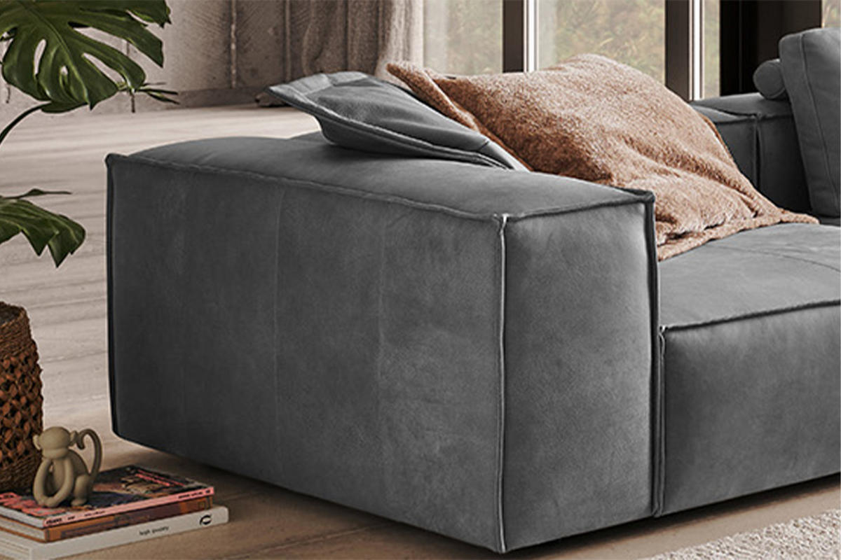 SOFA CARMO Grau Leder - Schwarz/Grau, Leder/Kunststoff (366/68/118cm) - KAWOLA