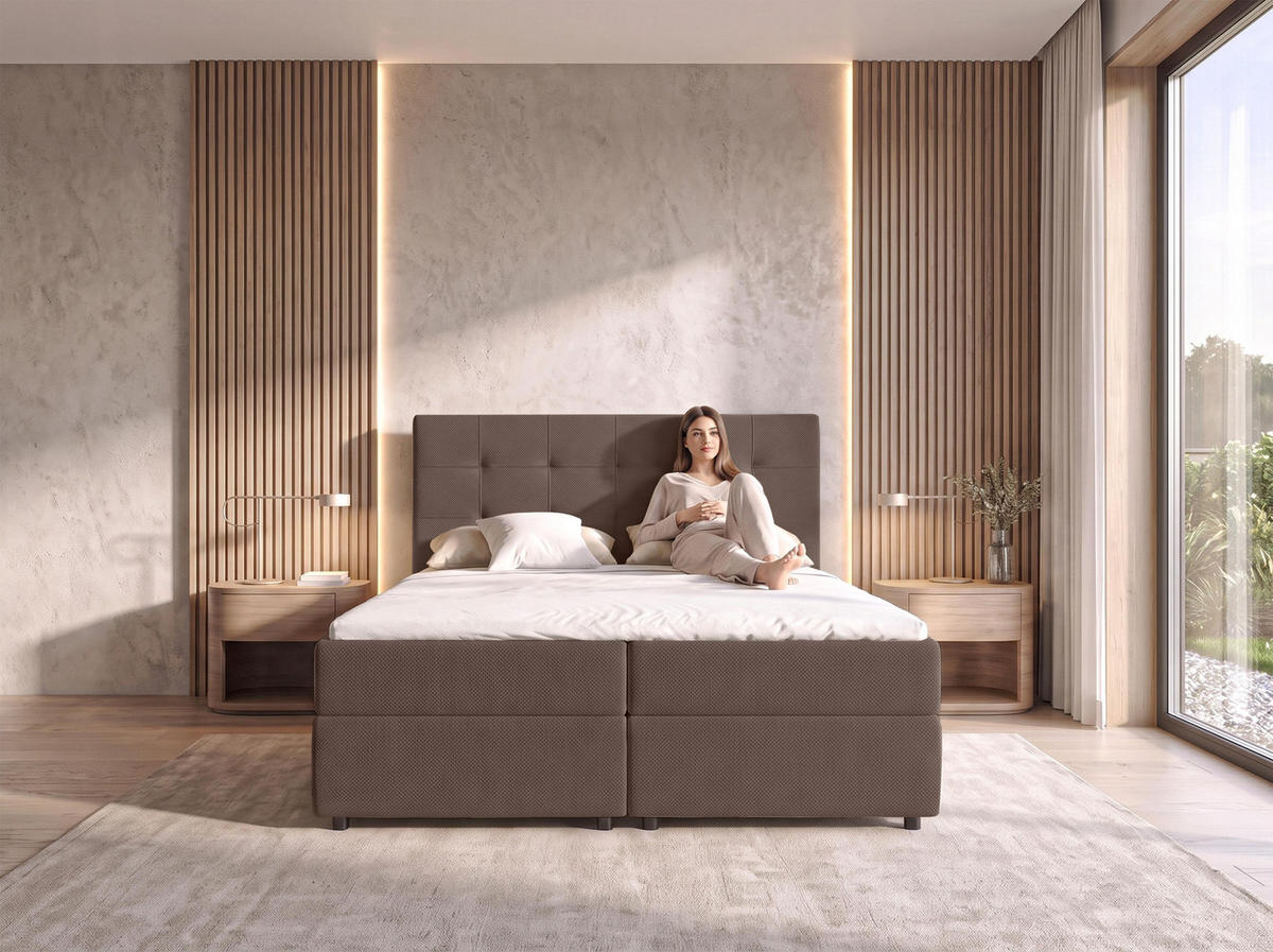 BOXBETT SAKARYA 160x200 cm mit Bettkasten und Matratze - Braun + TOPPER - Schwarz/Braun, Holz/Holzwerkstoff (160/200cm) - AX Living