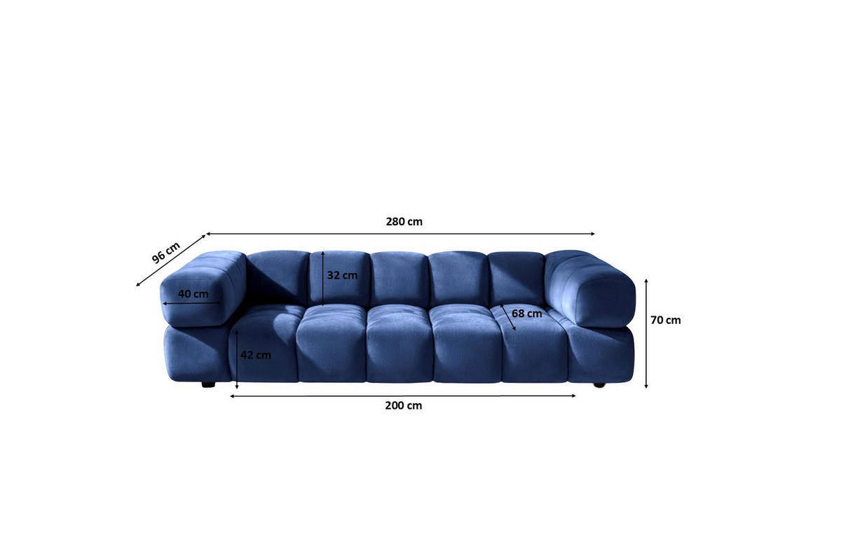 SOFA 4-Sitzer, Couch, Veloursstoff Bluvel, Tintenblau, Averro - Blau, Holz (280/70/96cm) - Kaiser Möbel