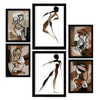 POSTER Set Mit 6 Weibliche Körpertugend Abstrakt Größe A3 & A4 Schwarzer Rahmen - Schwarz, Papier (29.7/1cm) - Nacnic