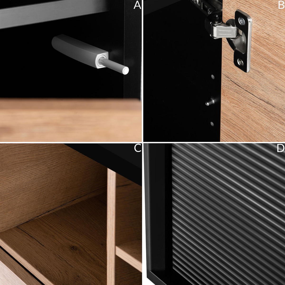 REGAL LOFTY Kreuzeinlage, schwarz / Eiche natur - Eichefarben/Multicolor, Holzwerkstoff (52/135/41cm) - KONSIMO®