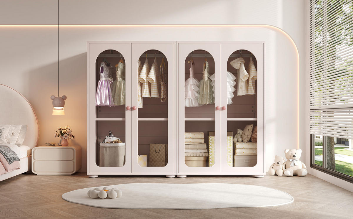KLEIDERSCHRANK 80/50/120 cm babyrosa aus MDF und Acryl mit Kleiderstange - Pink, Holzwerkstoff (80/120/50cm) - OKWISH