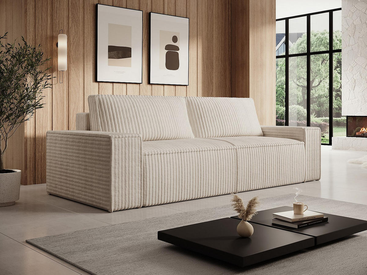 SCHLAFSOFA - 4 Personen-Sitzer - Samt - Beige - - Beige, Textil (257/85/102cm) - Vente-Unique