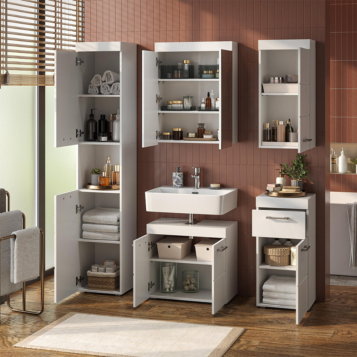 SADA NÁBYTKU DO KOUPELNY Luna Bílá - bílá, kompozitní dřevo (60/56/34cm) - Vicco