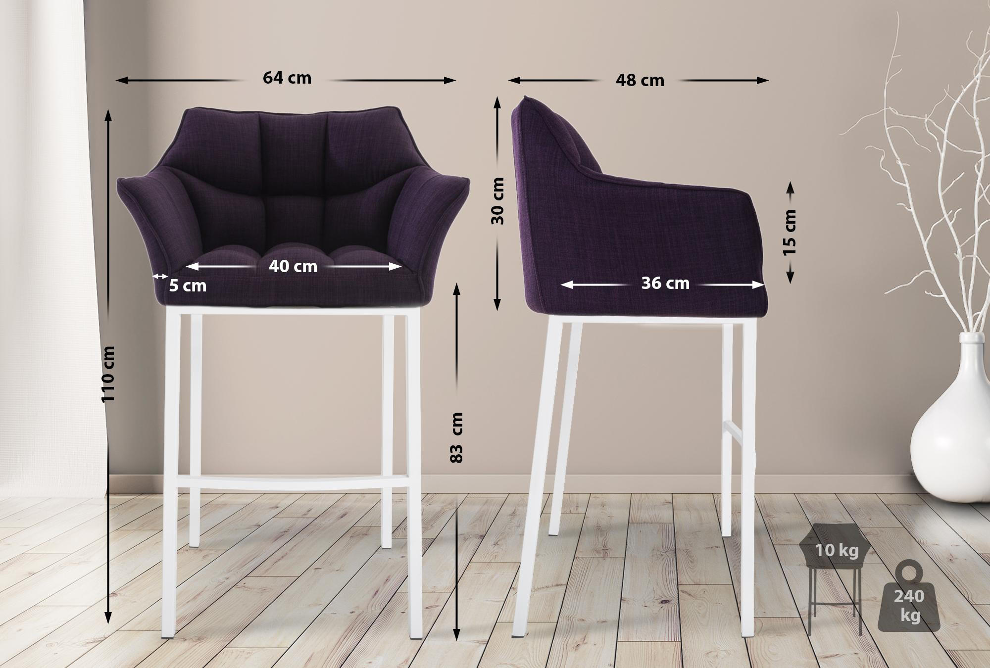 BARHOCKER Stoff Lila - Lila/Weiß, Textil/Metall (64/110/48cm) - CLP