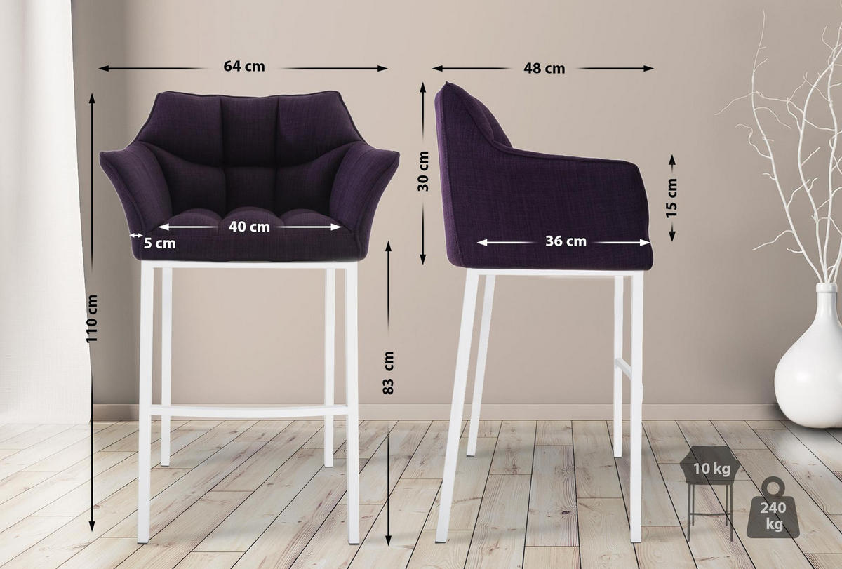 BARHOCKER Stoff Lila - Lila/Weiß, Textil/Metall (64/110/48cm) - CLP