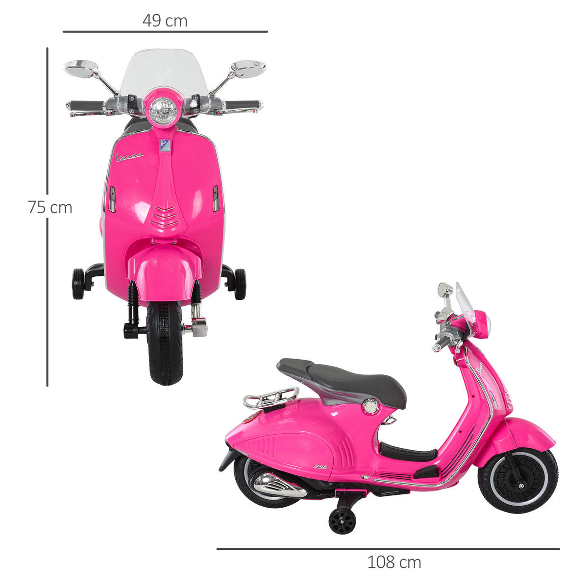 ELEKTRO-MOTORRAD für Kinder mit MP3-Musik, 3-6 Jahre, Kunstleder, Metall, 108 x 49 x 75 cm, Rosa - Rosa, Kunststoff/Metall (108/49/75cm) - HOMCOM