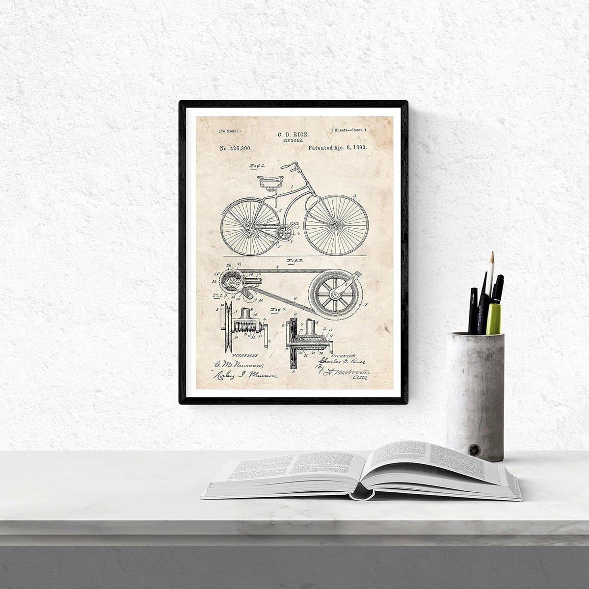 POSTER Set mit 4 Bilder Mit Fahrrad Patenten A4 Rahmenlos - Klar, Papier (21/1cm) - Nacnic