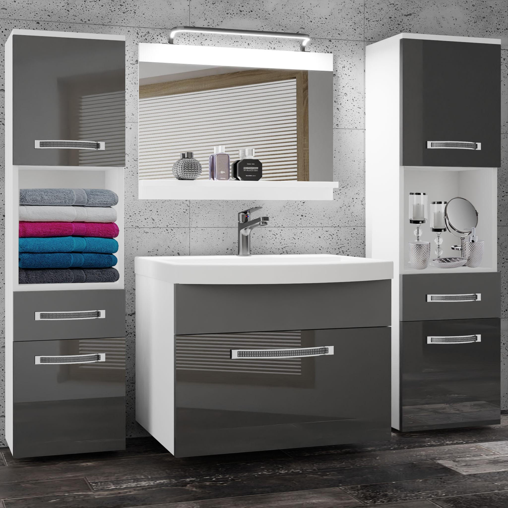 BADMÖBEL Badezimmer Grau Glänzend Matt - Silberfarben/Grau, Holz (140/113/40cm) - B BELINI GROUP