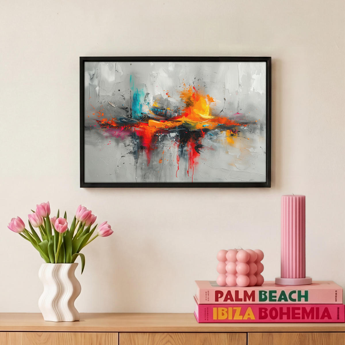 LEINWAND Bilder mit Rahmen - Moderne Kunst - Orange - Grau - Abstrakt - 30x20 - Hellgrau, Textil (30/20cm) - MuchoWow