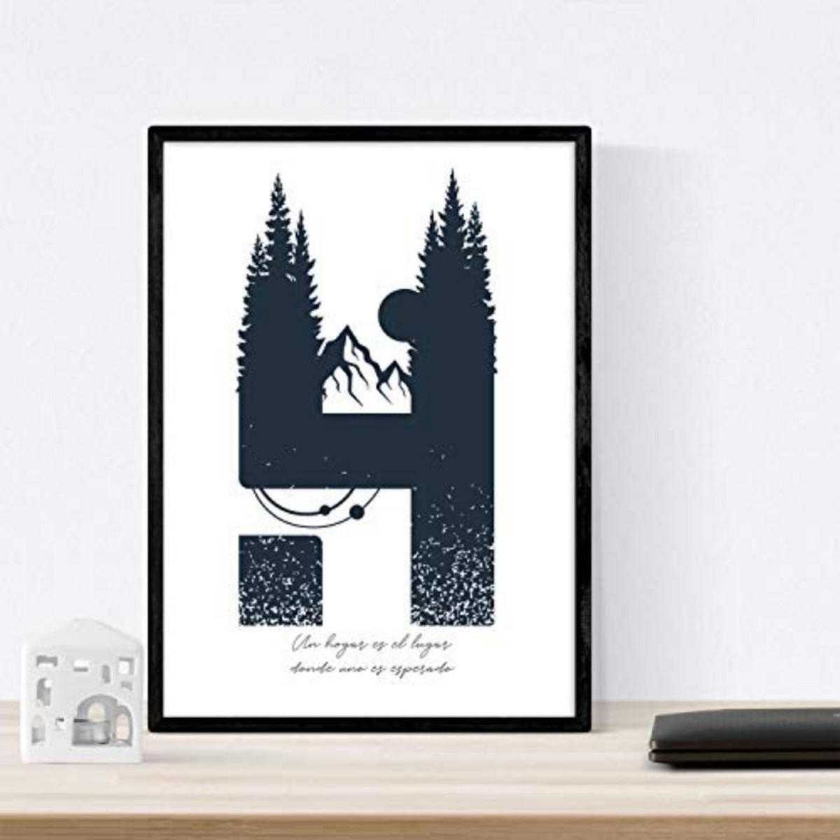 POSTER Set mit 4 Buchstaben H, V, X, W A3 Schwarzer Rahmen - Schwarz, Papier (29.7/3cm) - Nacnic