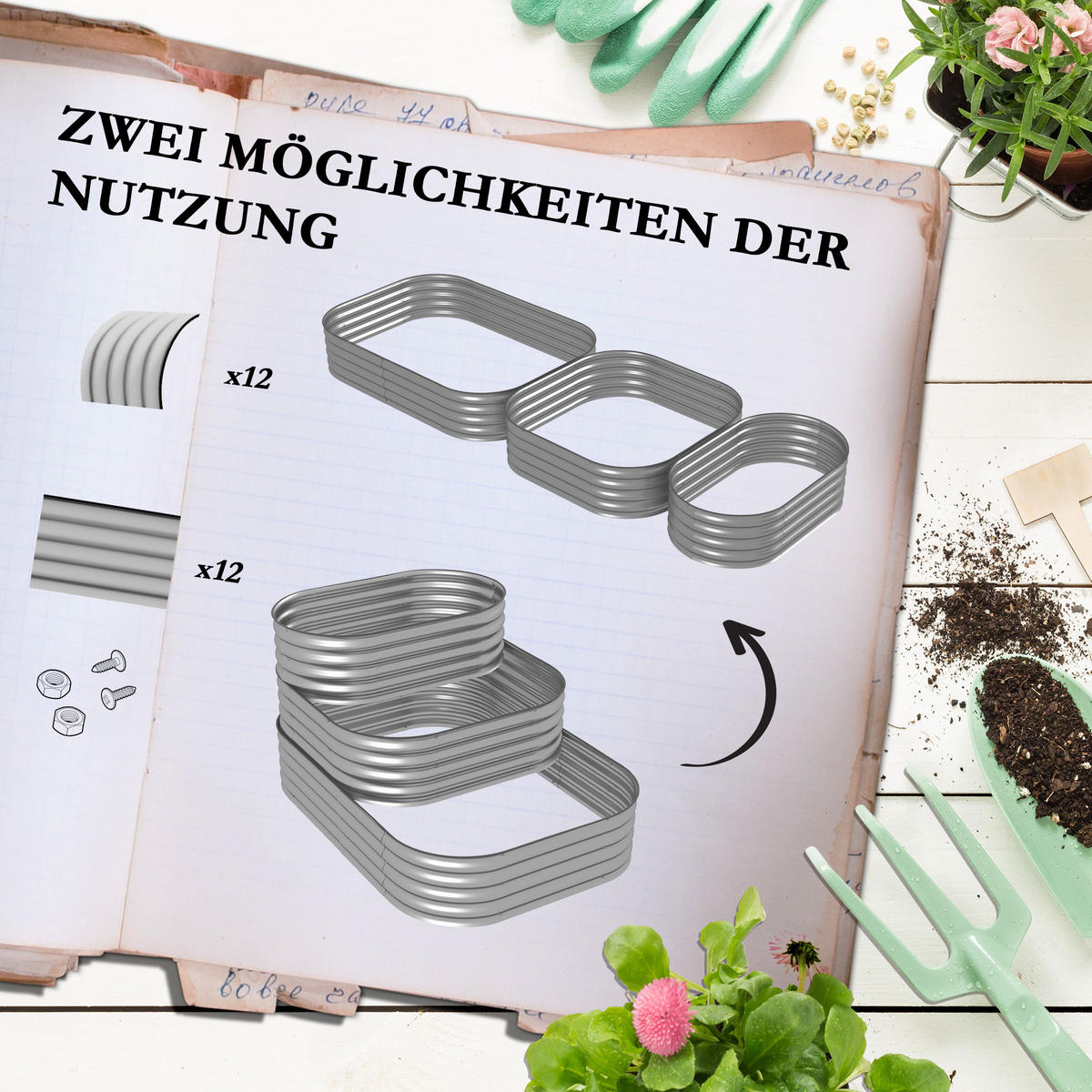 PFLANZENTREPPE, Silberfarben - Silberfarben, Metall (109/82/158cm) - Outsunny