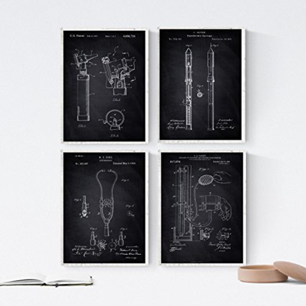 POSTER Set mit 4 Schwarz medizinischen Geräten PATENT A4 Rahmenlos - Klar, Papier (29.7/3cm) - Nacnic