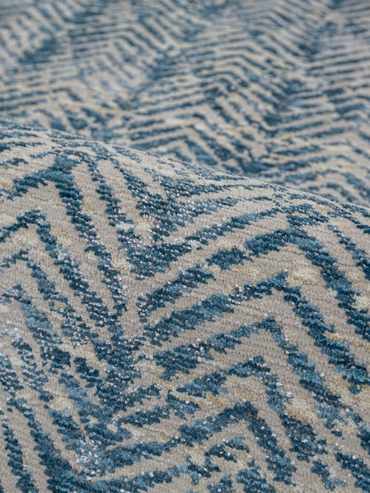TEPPICH Kurzflor CROAL, in Natur-Blau, Chevron, 160 x 230 cm - Blaugrau, Textil (160/230cm) - KADIMA DESIGN