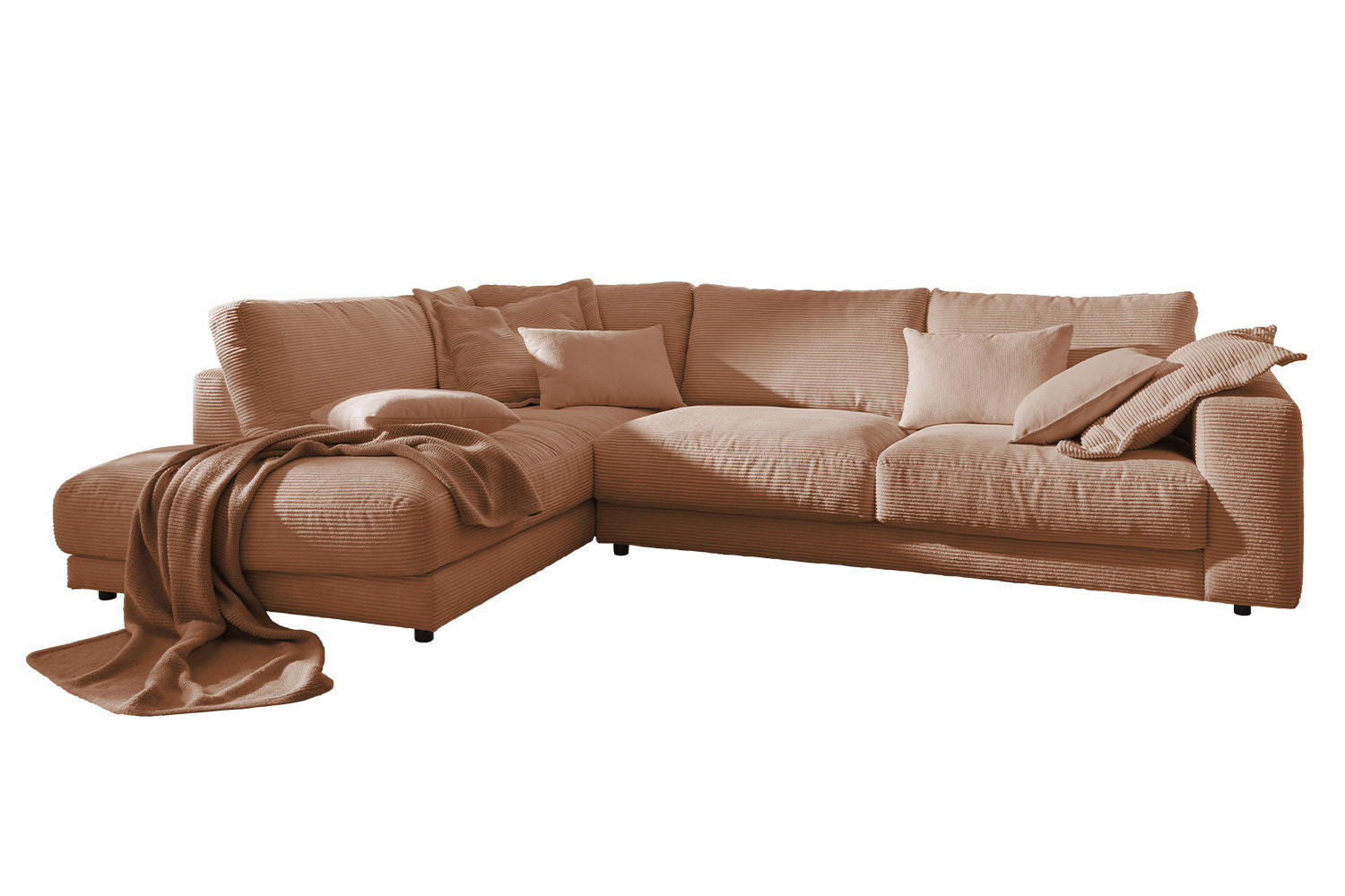 ECKSOFA MADELINE Braun Cord - Dunkelbraun/Schwarz, Kunststoff/Textil (325/224cm) - KAWOLA
