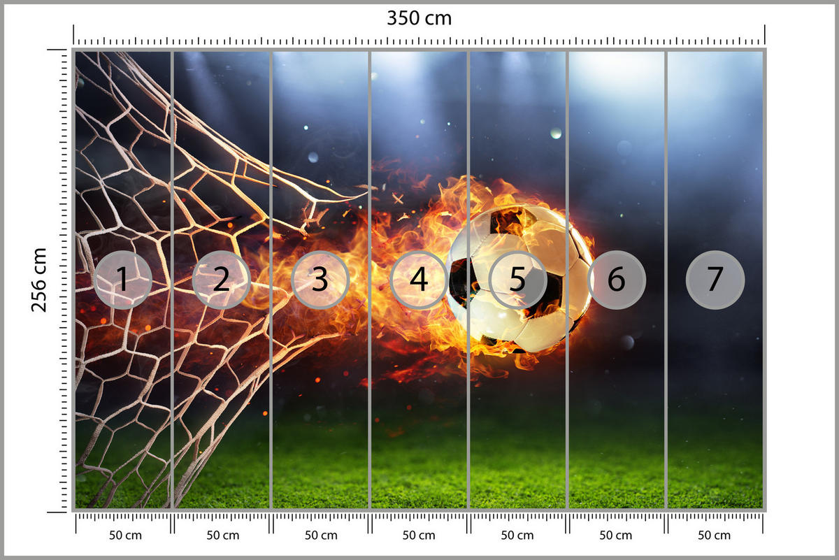 FOTOTAPETE für Jugendzimmer Fußball Flammen Stadion Feuer 350x256 - Multicolor, Papier (350/256cm) - Muralo