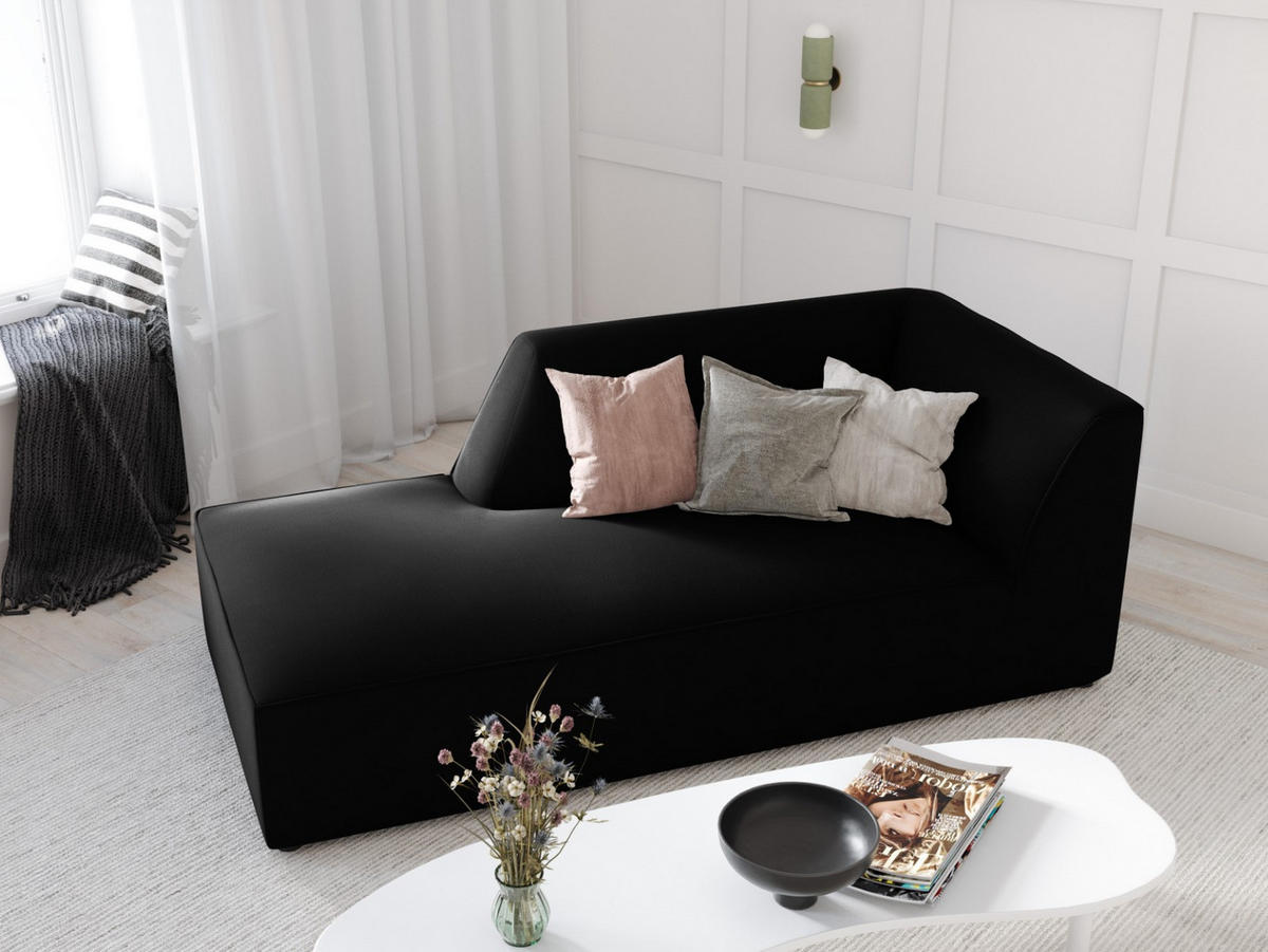 CHAISELONGUE links Ruby aus Samt schwarz - Schwarz, Textil (93/69/180cm) - Micadoni