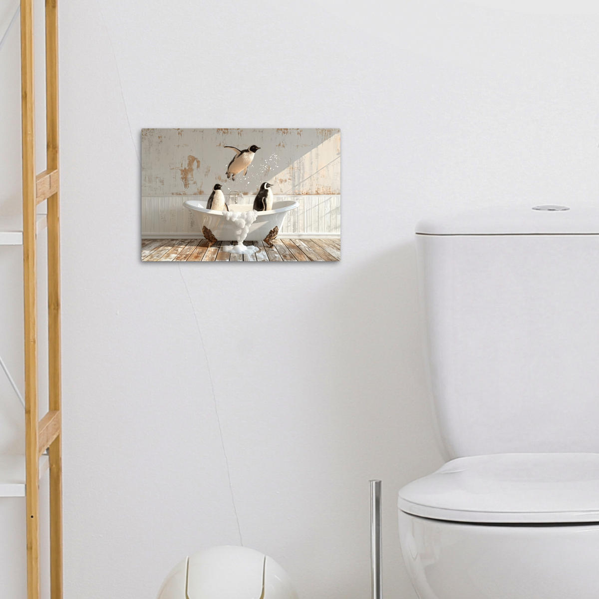 LEINWANDBILD Vintage - Pinguin - Badewanne - Schaumstoff 30x20 cm - Schwarz, Textil (30/20cm) - MuchoWow