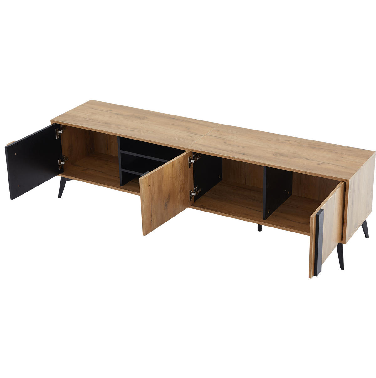 TV-LOWBOARD aus Spanplatte und Eisen 180x40x50 cm Schwarz/Braun mit 3 Türen und 4 offenen Fächern - Schwarz, Holzwerkstoff (180/50/40cm) - IVMEU