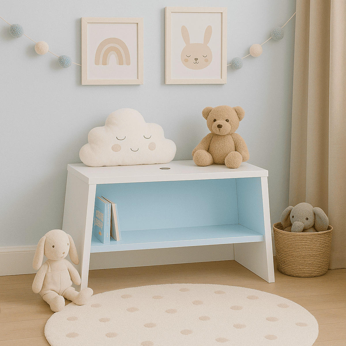 KINDERHOCKER mit Ablage - L46 cm - Tuli - Weiß, Holzwerkstoff (25/30.5/46cm) - Calicosy