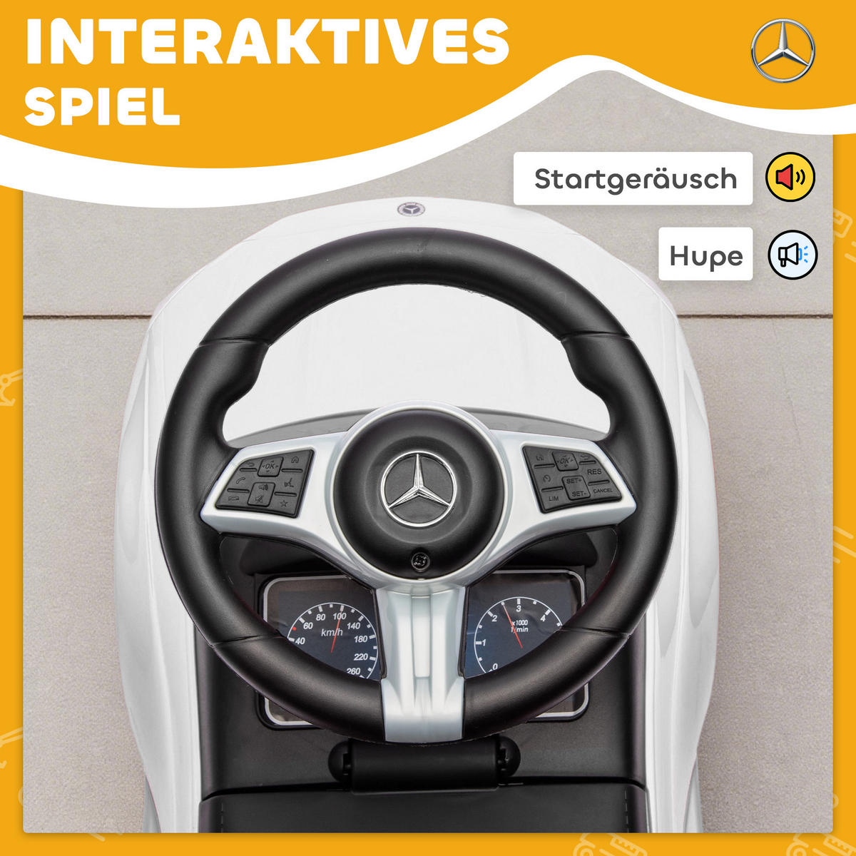 MERCEDES-BENZ C-Class Rutschauto, Rutschfahrzeug mit Hupe, Motorgeräuschen - Weiß, Metall (65/28/39cm) - AIYAPLAY