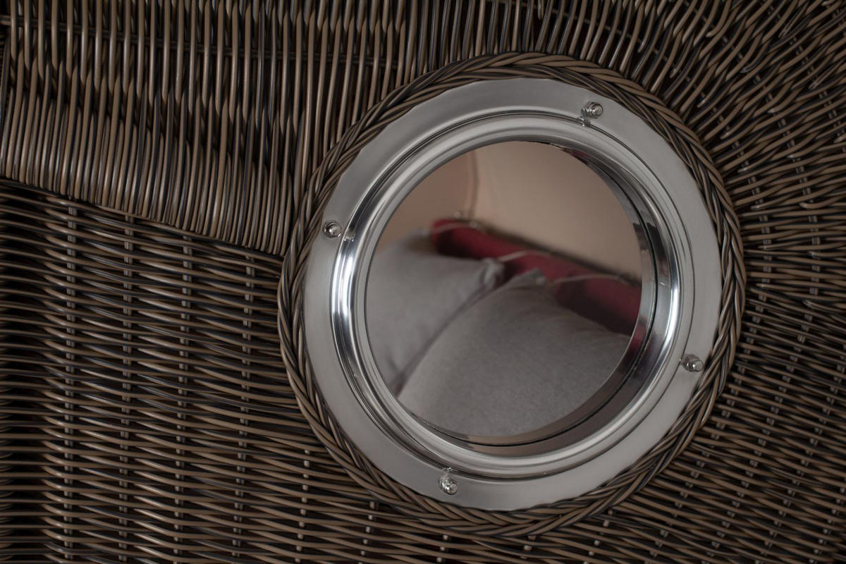 STRANDKORB Komplettset: Ammersee Mahagoni Bullauge - PE grau - Modell 594 - Rot/Grau, Holz/Kunststoff (125/165/80cm) - bene living