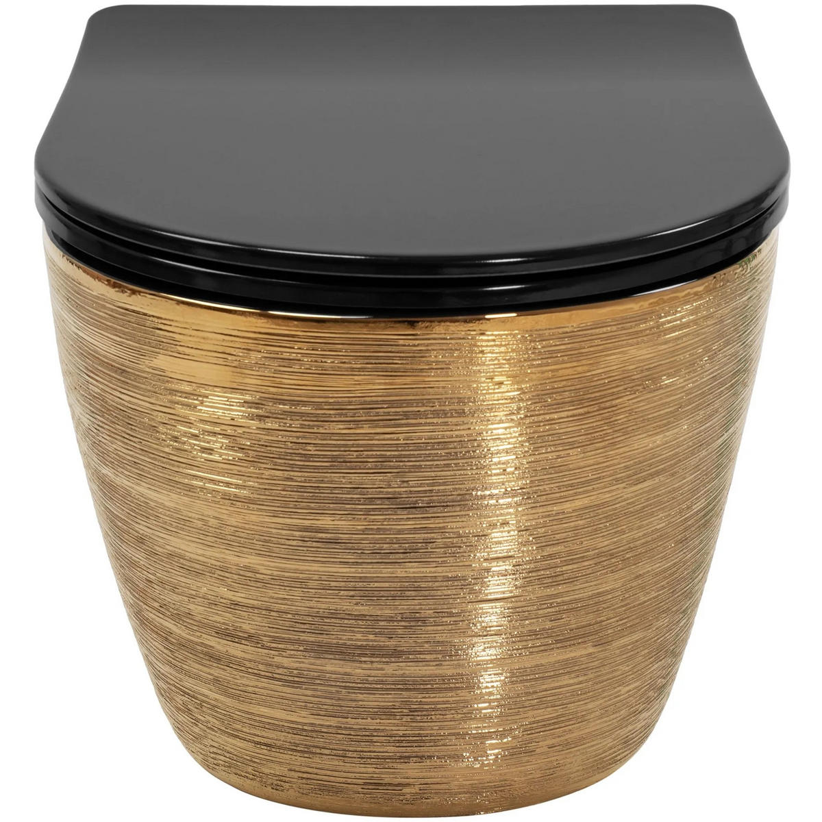 WC Schüssel Randlos Rea Carlo Mini Tornado Black Brush Gold - Schwarz, Keramik (36/37/49cm) - REA