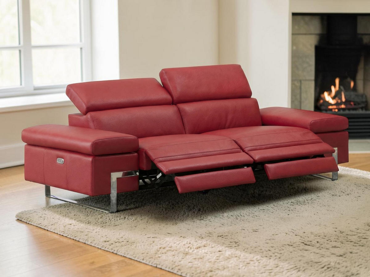 3-SITZER Sofa Opera Echtleder mit 2 x Relaxfunktion Rot - Rot, Leder/Metall (223/75/109cm)