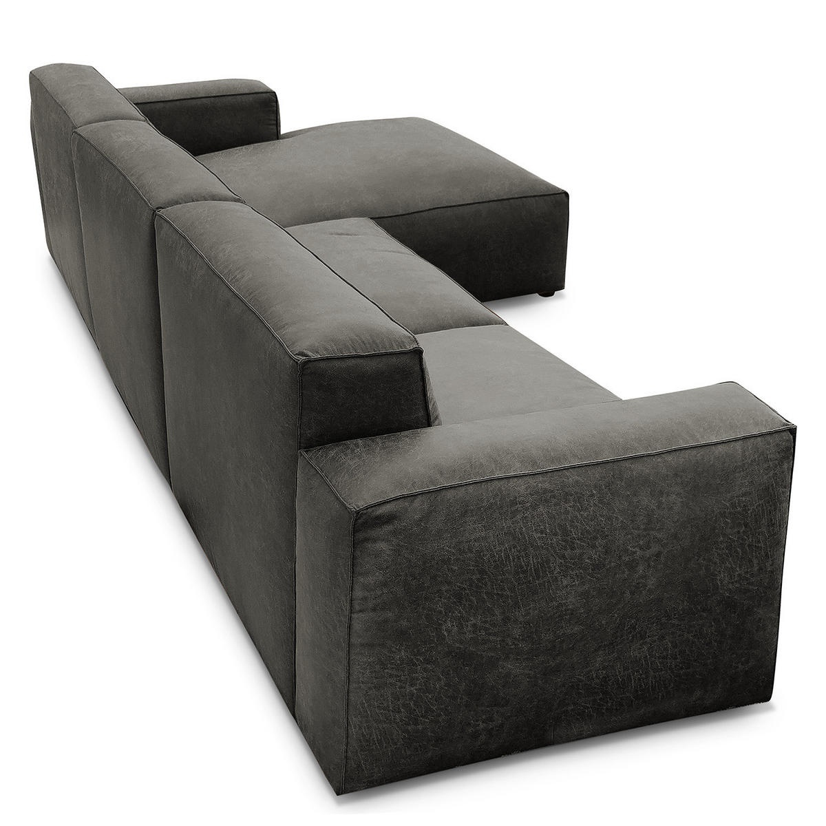 ECKSOFA mit Longchair - Dunkelgrau/Schwarz, Kunststoff (345/170cm) - home24