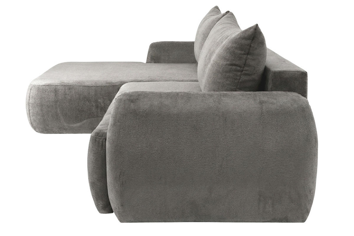 ECKSOFA Mit Schlaffunktion Und Bettkasten, Chenille-Stoff Perfecto, Grau, Links, HELA II - Grau, Holz (280/184cm) - Kaiser Möbel
