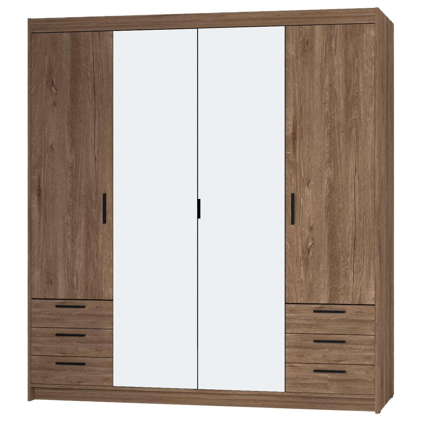 DREHTÜRENSCHRANK ELENORA 176,3/190,5/53cm 4-türig mit Spiegel Braun - Braun, Holzwerkstoff (176.3/190.5/53cm) - MASSENO