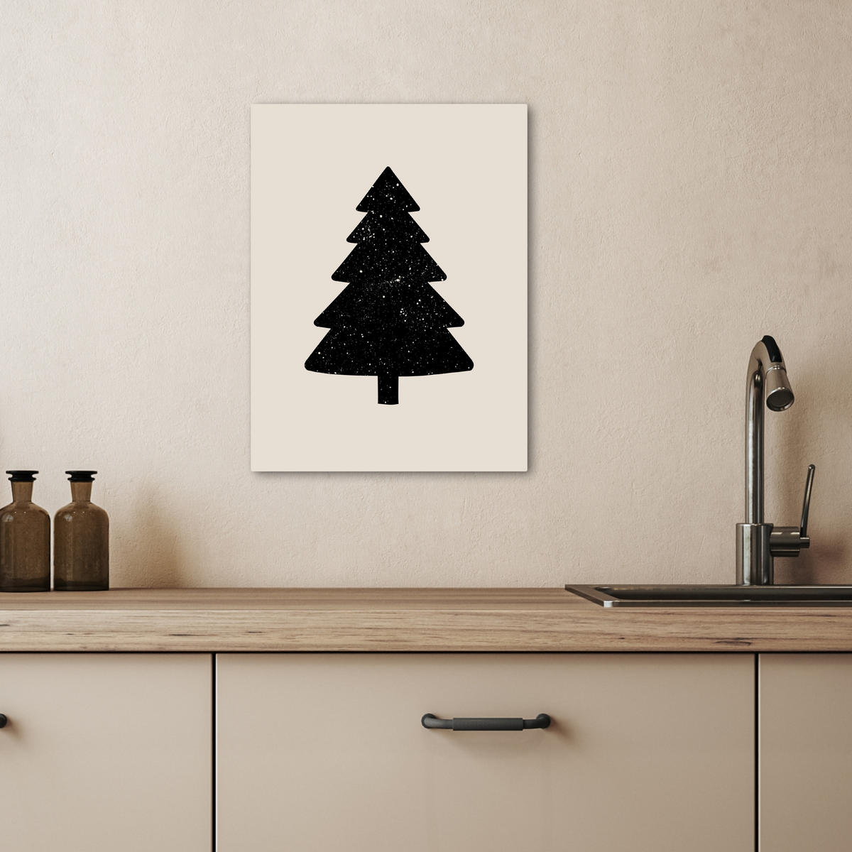 LEINWANDBILD Weihnachtsbaum - Schwarz - Urlaub - Beige 30x40 cm - Schwarz, Textil (30/40cm) - MuchoWow