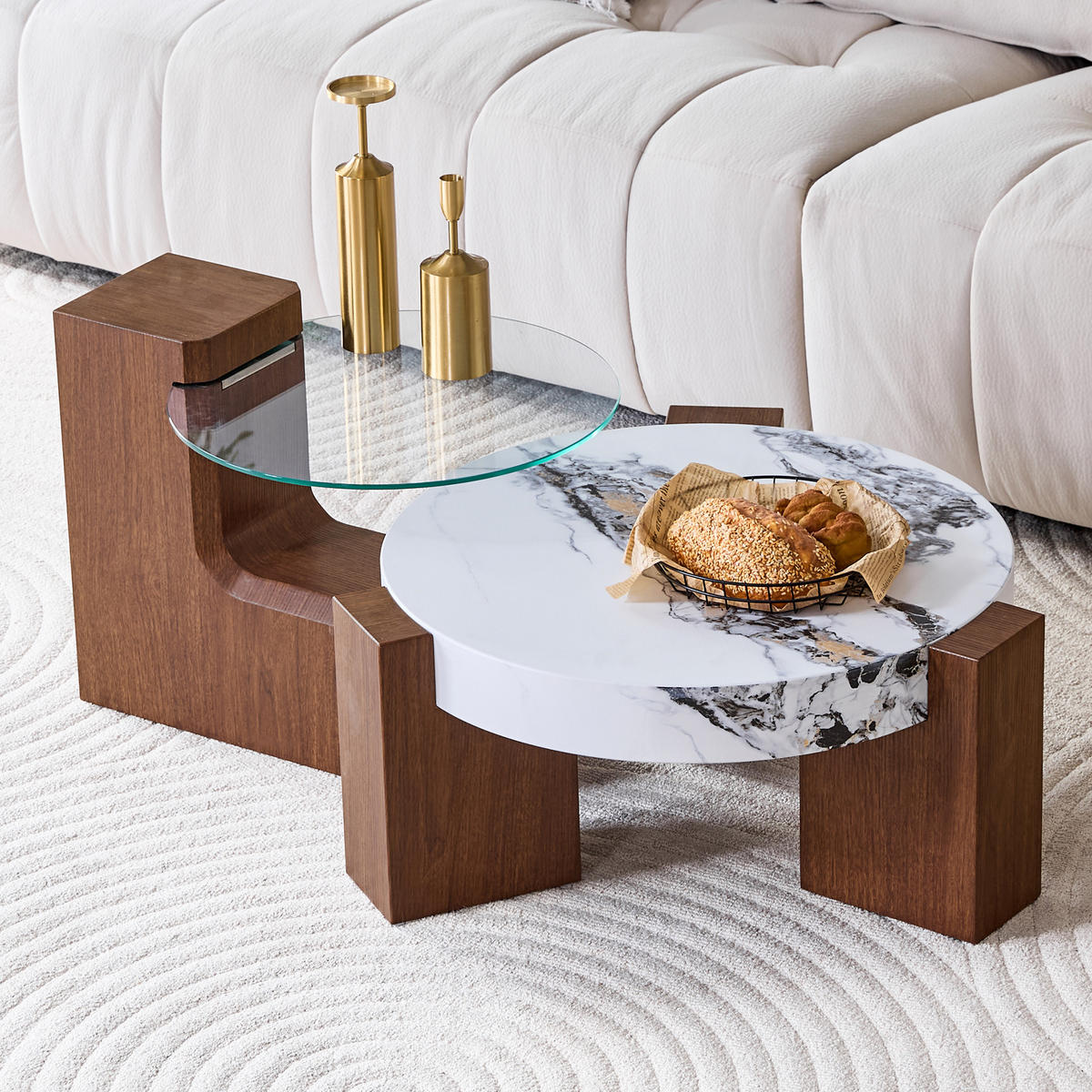 COUCHTISCH-SET 2er-Set Nussbaum - Naturfarben, Holzwerkstoff (61/61/44cm)