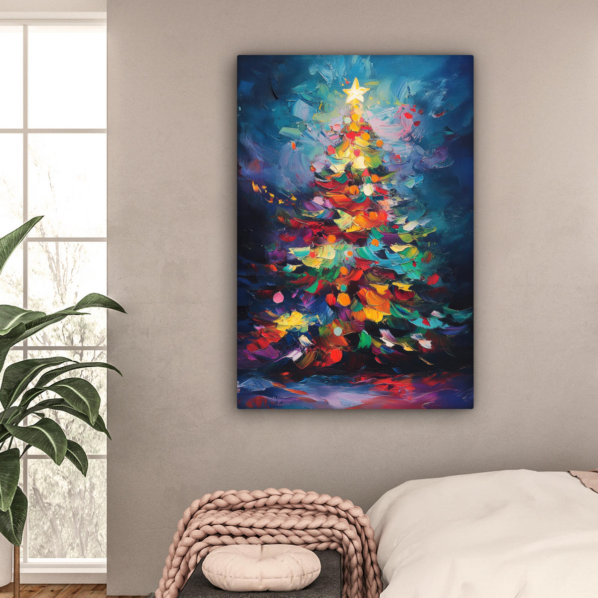 LEINWANDBILD Weihnachtsbaum - Weihnachten - Abstrakt - Farbenfroh Deko Groß 90x140 cm - Multicolor, Textil (90/140cm) - MuchoWow