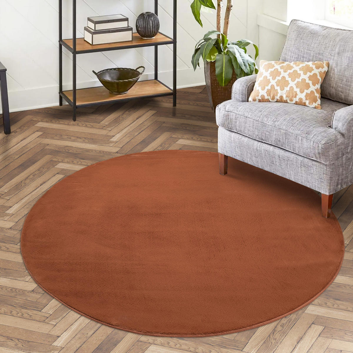 HOCHFLOR-TEPPICH Topia 400 Terra-Rot 160 cm Rund - Rot, Textil (160/160cm) - carpet city