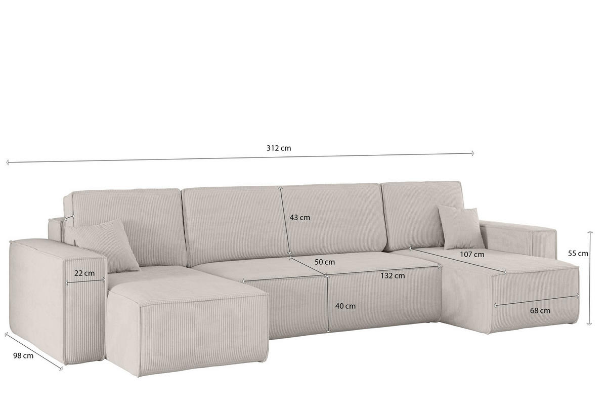 ECKSOFA Mit Schlaffunktion Und Bettkasten BEST Dicker Cord Cord Poso Beige - Beige, Holz/Textil (312/142cm) - Kaiser Möbel
