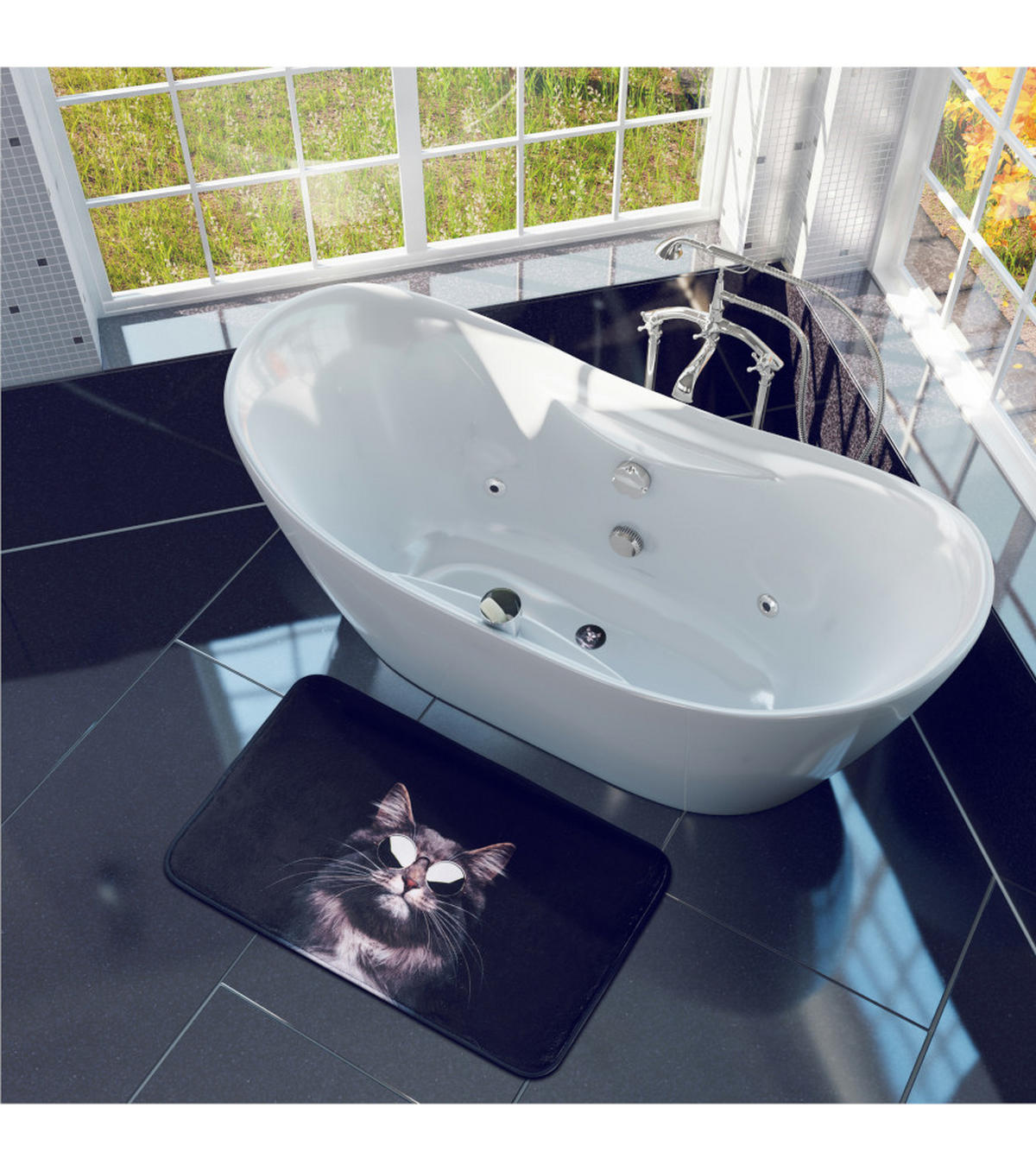 BADTEPPICH Cool Cat 50 x 80 cm - Schwarz, Textil (50/80cm) - Sanilo