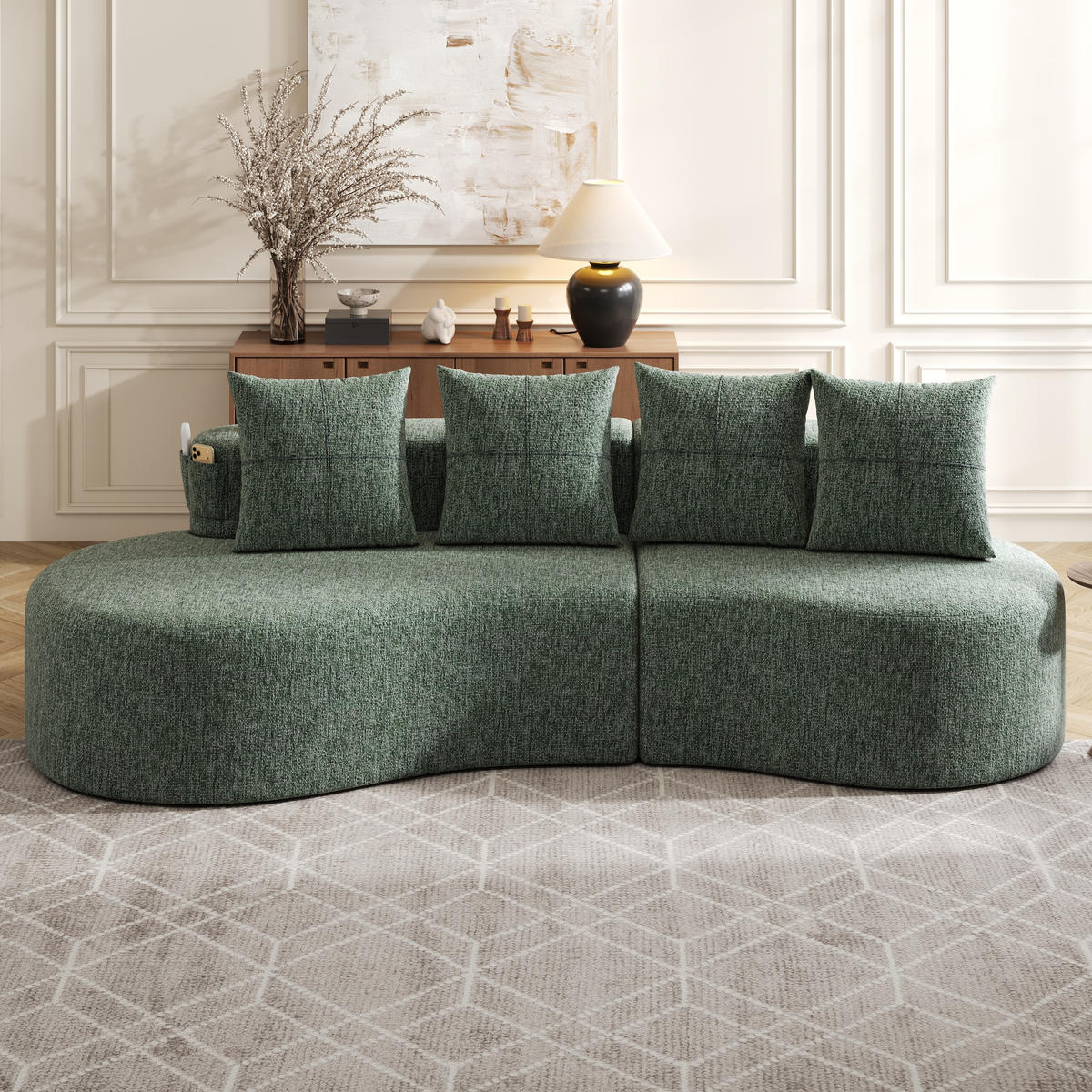 ECKSOFA 240/109/63 cm Grün mit Aufbewahrungstaschen und Becherhalter - Grün, Textil (240/109cm) - Oxeza