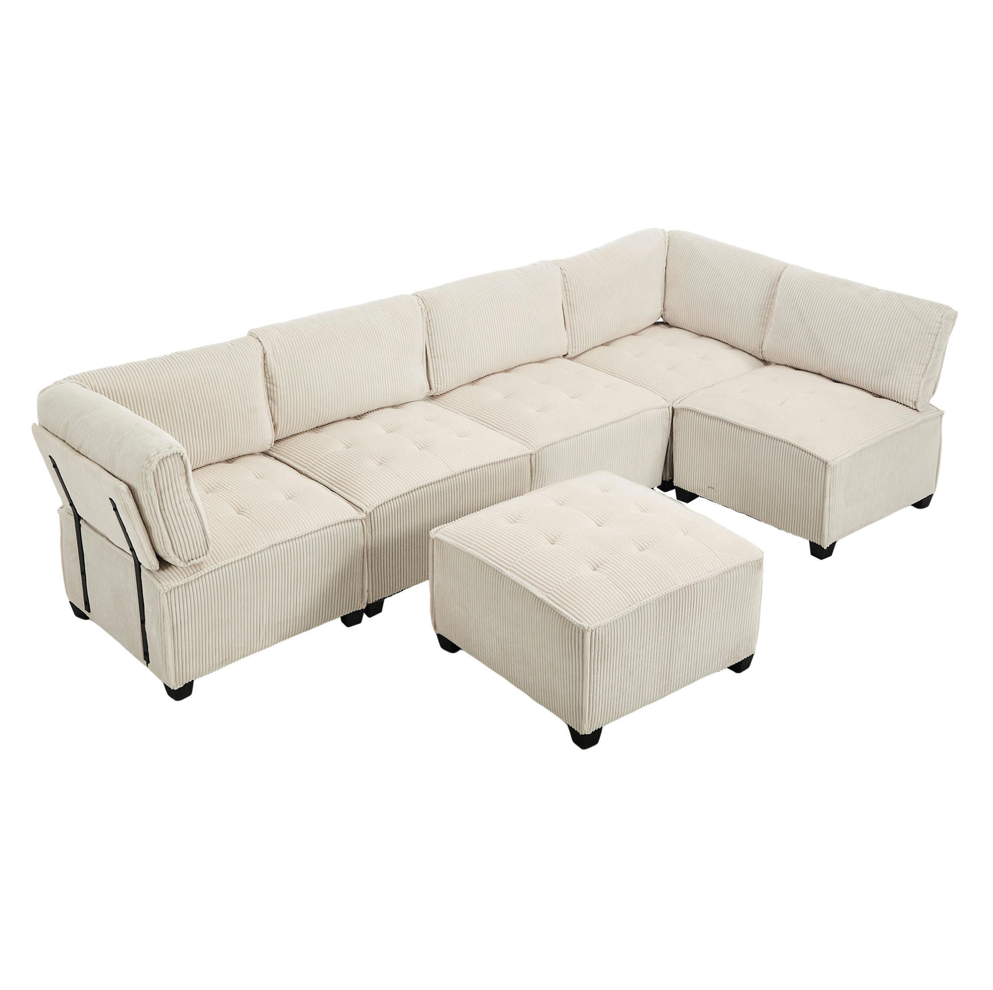MODULARES 6-Sitzer Sofa Cord U-/L-Form und Eckschlafsofa Beige 308/154/82 cm - Beige, Textil (154/308cm) - Redom