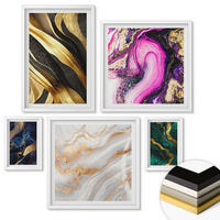 WANDBILDER 5er-Set - 50x50 cm & 20x30 cm & 40x60 cm Weißer Rahmen - Abstrakter Marmor mit Farben - Weiß, Kunststoff (40/60cm) - ArtPrintCave