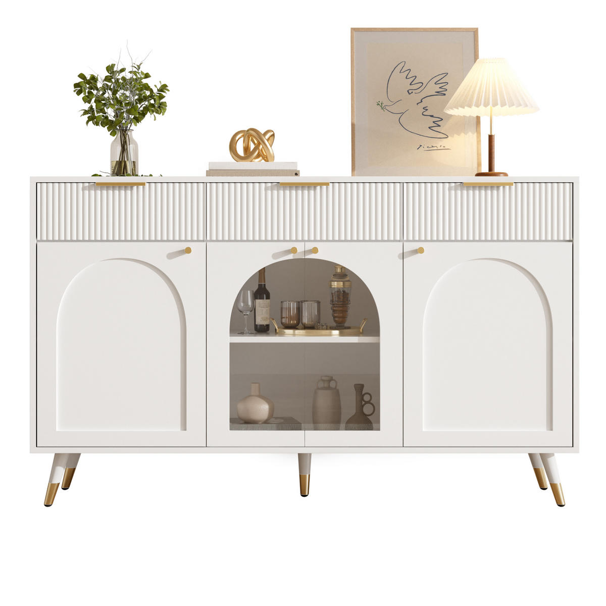 SIDEBOARD 140x40x85.5cm Weiß mit Acryl-Türen - Weiß, Holzwerkstoff (140/85.5/40cm) - FLIEKS