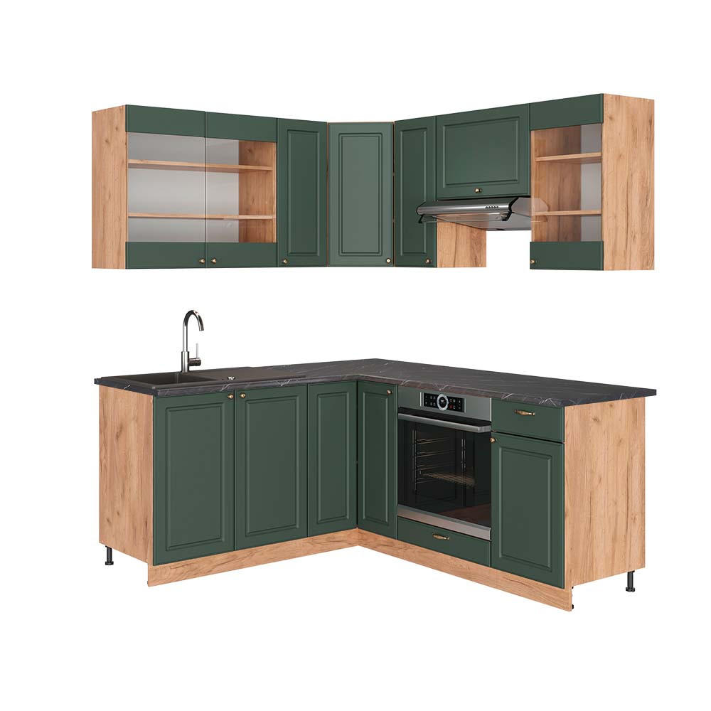 ECKKÜCHE Fame-Line Grün-Gold Landhaus/Goldkraft Eiche 160 x 190 cm AP Anthrazit - Eiche Wotan/Grün, Holzwerkstoff (190/81.6/60cm) - Vicco