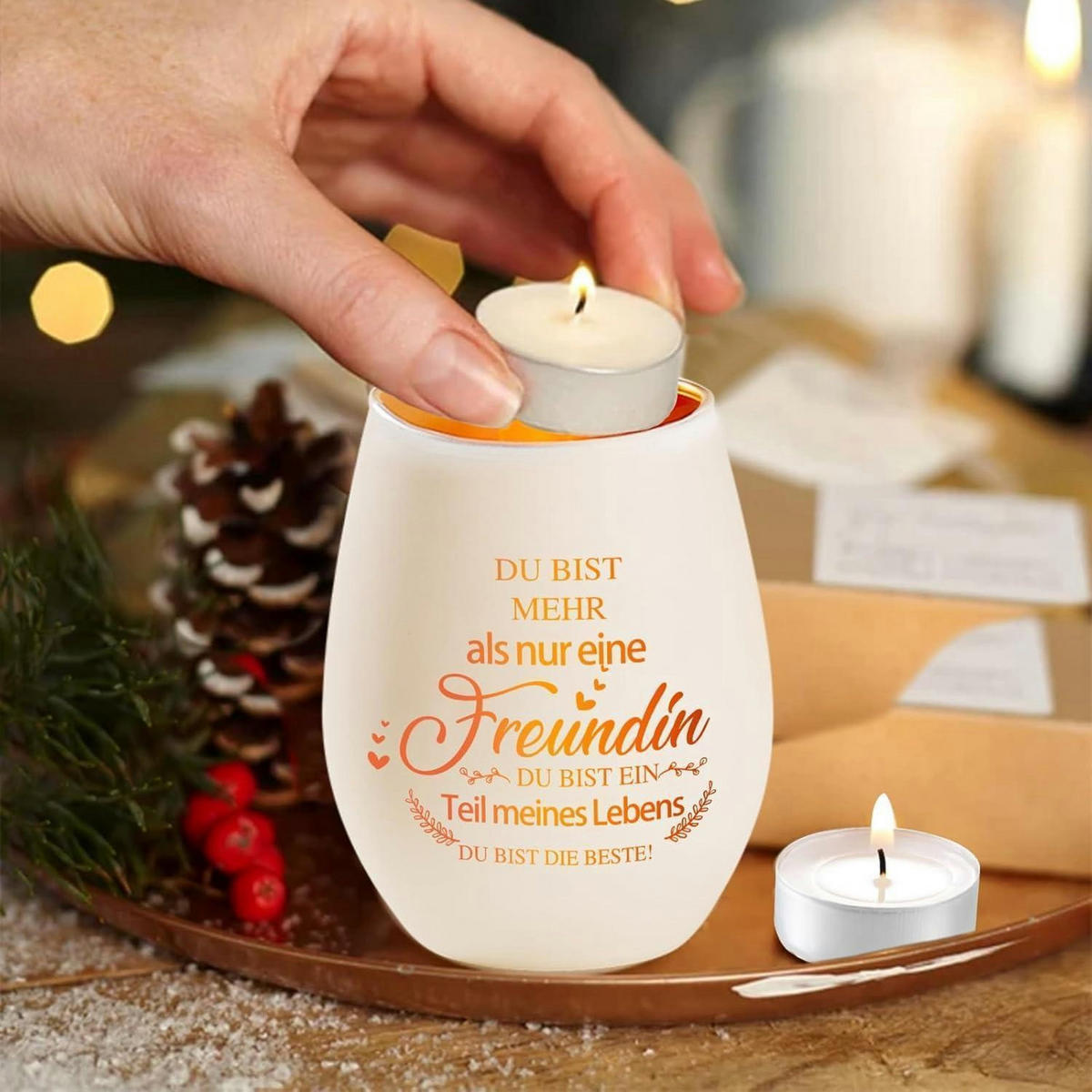 WINDLICHT mit Spruch für Freundin Glas 11.4 cm - Weiß, Glas (11.4cm)