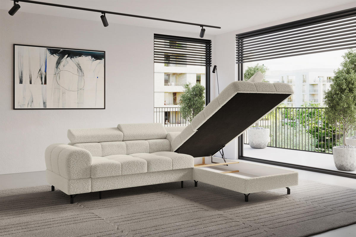 ROHOVÁ SEDAČKA s funkcí spaní otomana vpravo LUMA-L 272x203x70 béžová buklé - černá/béžová, kompozitní dřevo/textil (203/272cm) - ALTDECOR