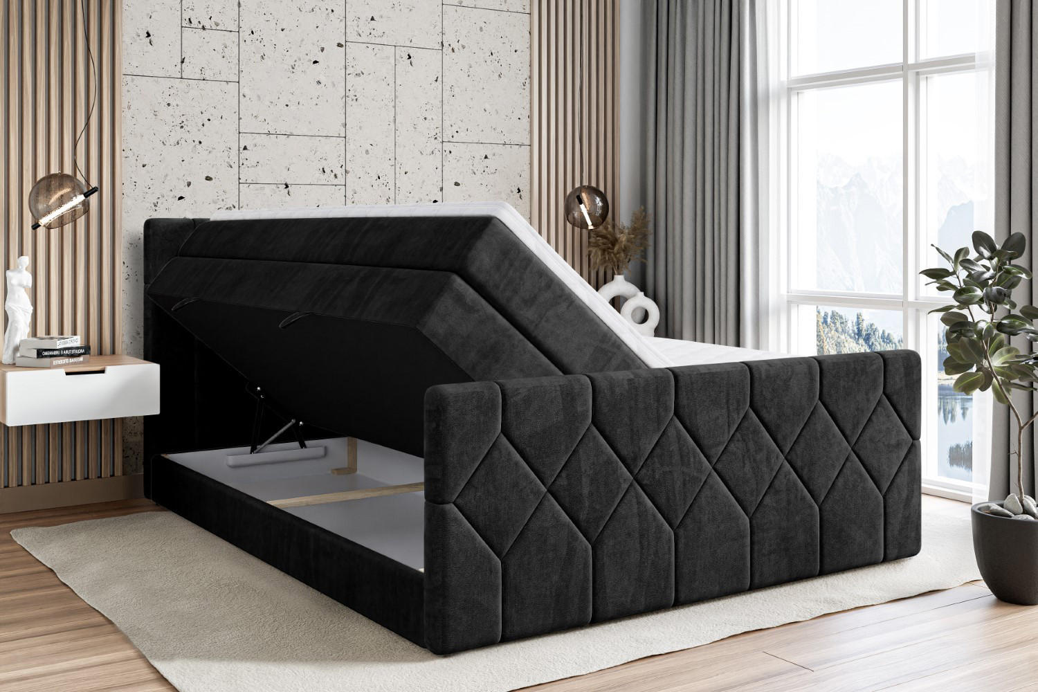 Thumbnail - Altdecor Boxspringbett, Schwarz, Holzwerkstoff, Höhe ca. 40 cm, 180x200 cm, Schlafzimmer, Betten, Boxspringbetten