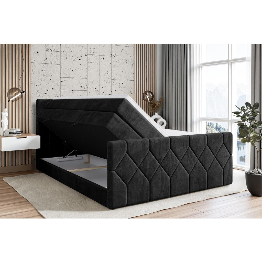 Thumbnail - Altdecor Boxspringbett, Schwarz, Holzwerkstoff, Höhe ca. 40 cm, 200x200 cm, Schlafzimmer, Betten, Boxspringbetten