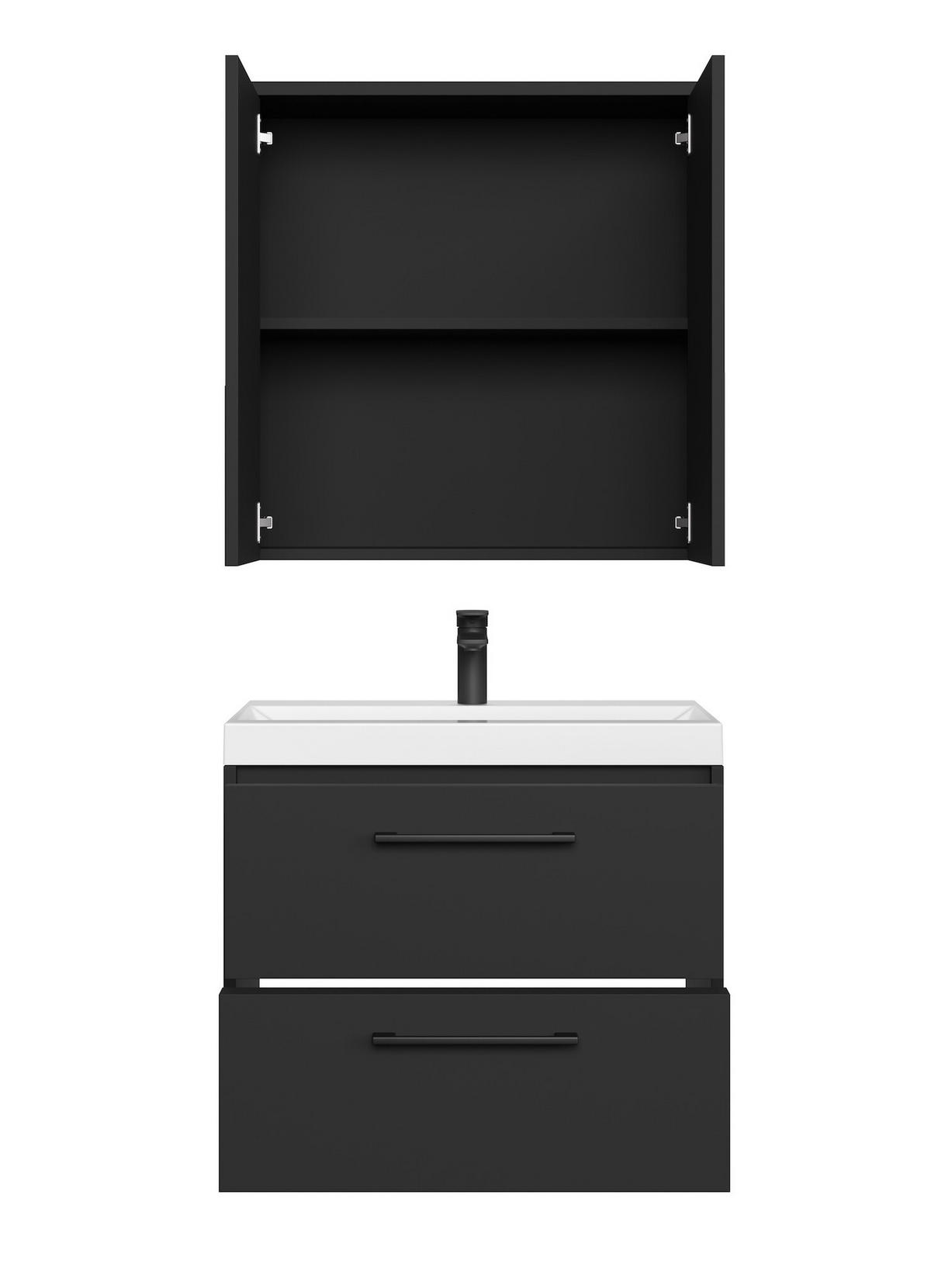 BADMÖBEL-SET Florence 3 Teile Schwarz Matt - 60 x 35 x 51 cm - Schwarz, Holz (60/53/35cm) - Badplaats