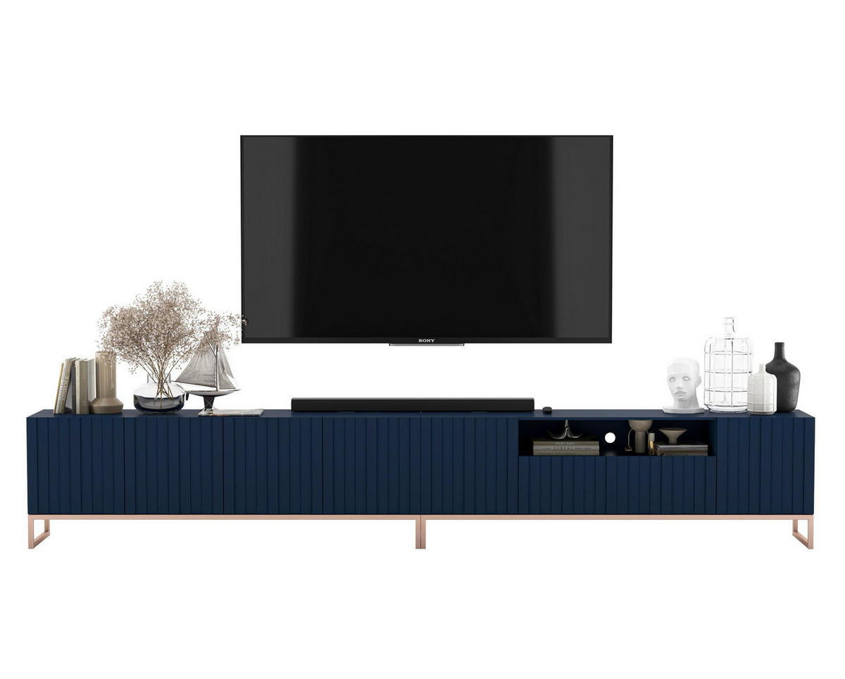TV-LOWBOARD 2-er Set Elpis2 Marineblau Matt mit Metallrahmen 150 cm - Blau/Kupferfarben, Holzwerkstoff/Metall (300/51.5/36.5cm) - Meble Lindner