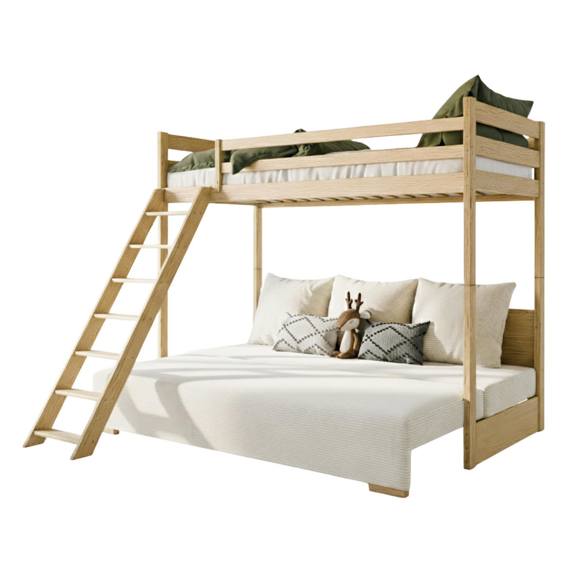 HOCHBETT mit Schlafsofa 200x140 cm in natur und cremefarben - Creme/Naturfarben, Holz (140/200cm) - Kids Collective