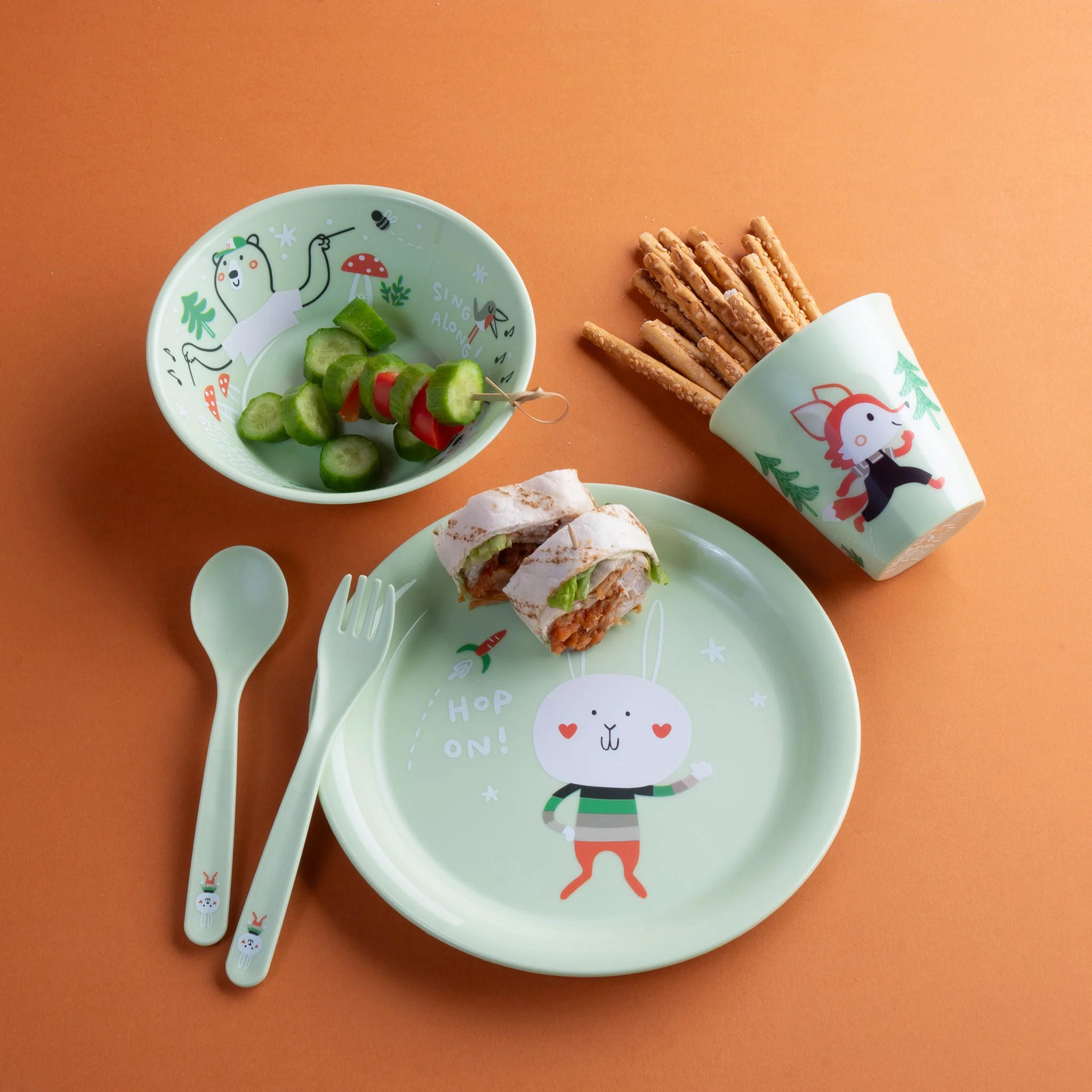 KINDERGESCHIRR-SET Hop On At Home 4-teilig - Grün, Kunststoff (1/1/1cm)